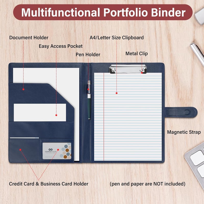 JTTJDB Professional Padfolio, Multi Function Faux Leather Portfolio Binder with Clipboard - Interview Resume Folder, Legal Document, Business Card Holder, for Office, Conference, Interviews (Blue) - Image 3